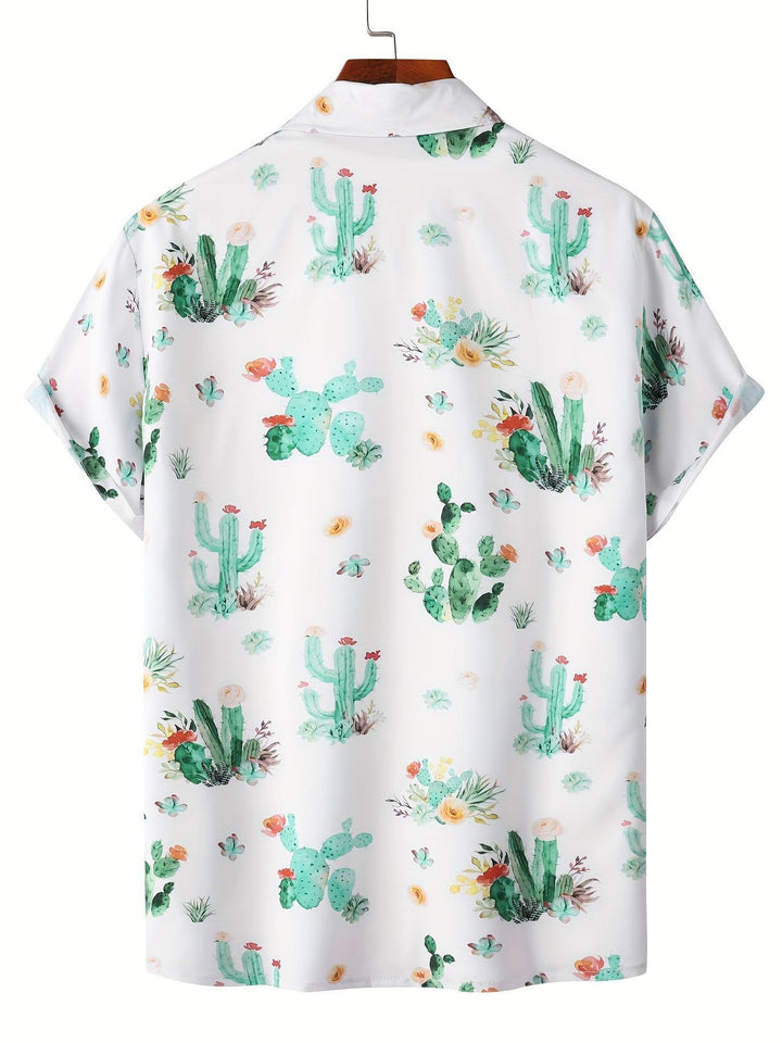 Desert Bloom Cactus Print Short Sleeve Hawaiian Shirt  Back