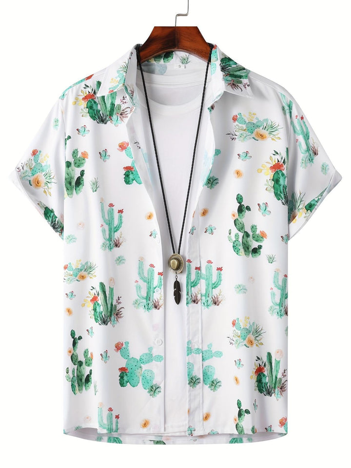 Desert Bloom Cactus Print Short Sleeve Hawaiian Shirt  Front