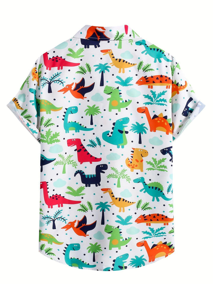 Dinosaur Cartoon Pattern Short Sleeve Hawaiian Shirt  Back