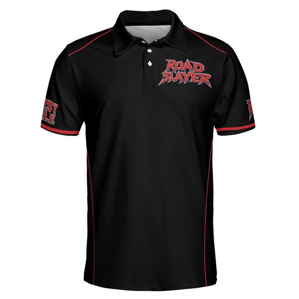 Chrome Metal Lettering Black and Red Custom Polo Shirt