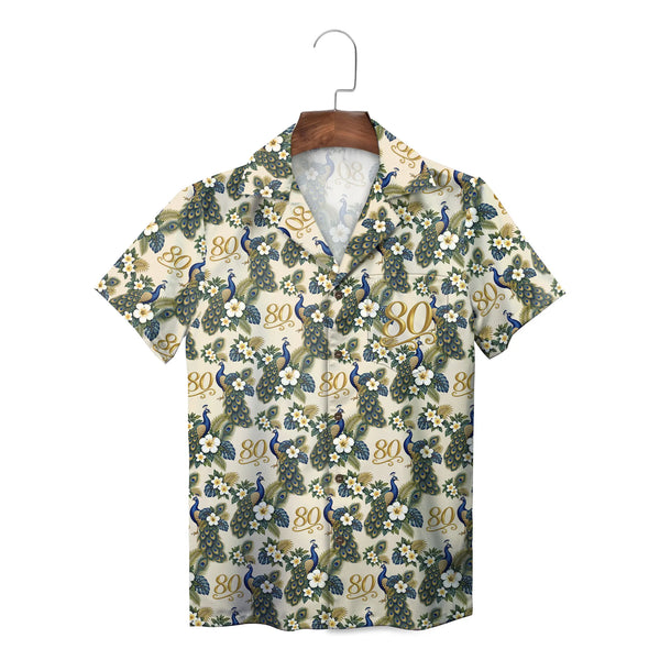 Peacock and Hibiscus Cream Custom Hawaiian Shirt