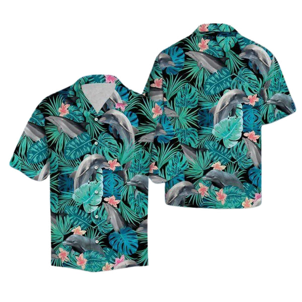 Emerald Dolphin & Hibiscus Hawaiian Shirt