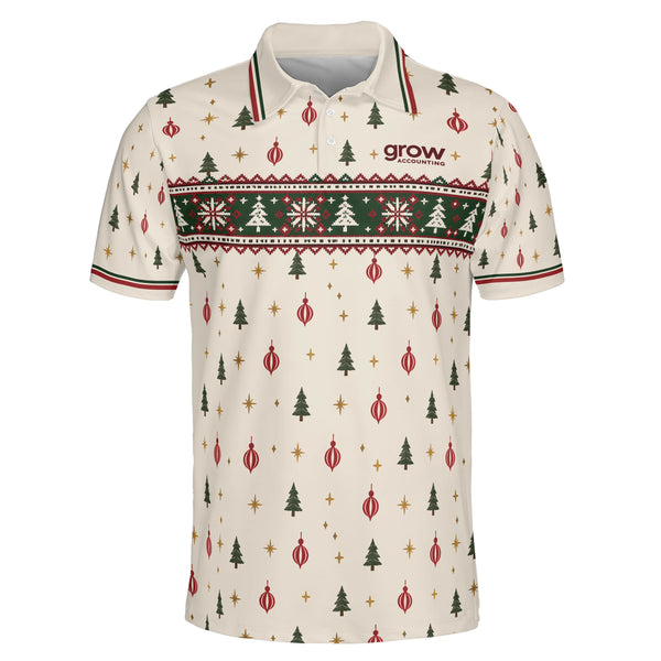Christmas Tree and Knit Band Cream Custom Polo Shirt