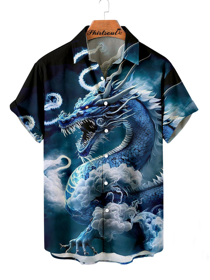 Festive Dragon Art Hawaiian Short Sleeve Shirt Front