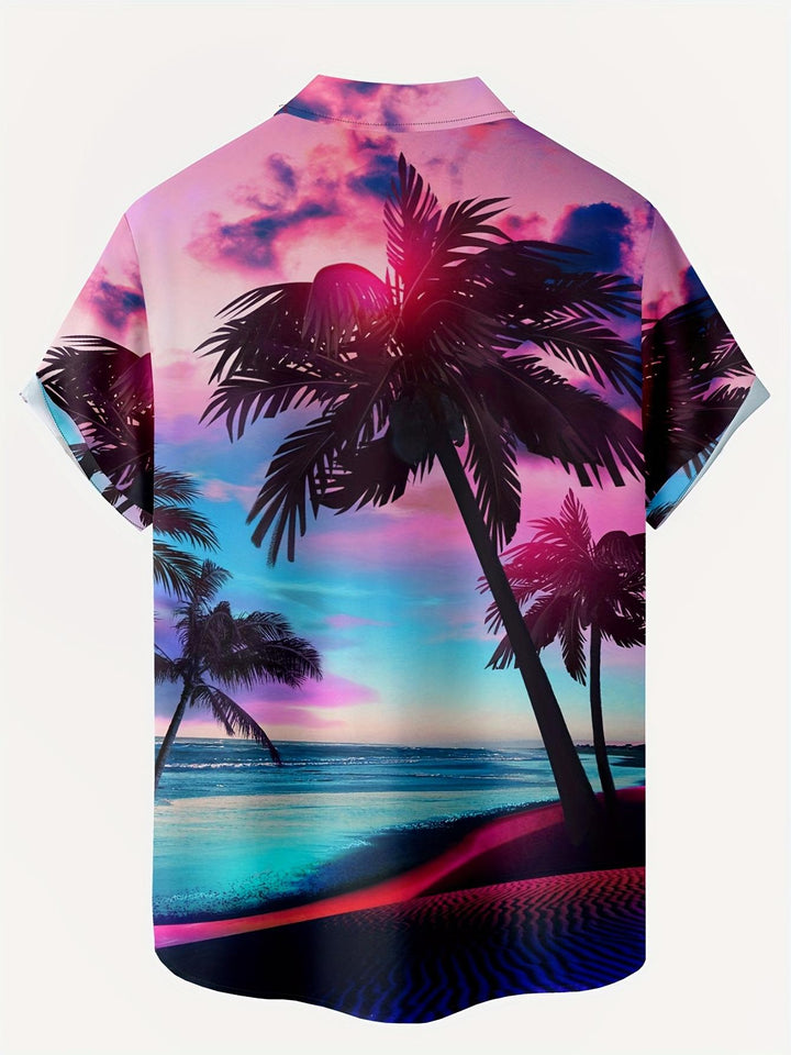 Festive Sunset Palms Hawaiian Short Sleeve Shirt  Back