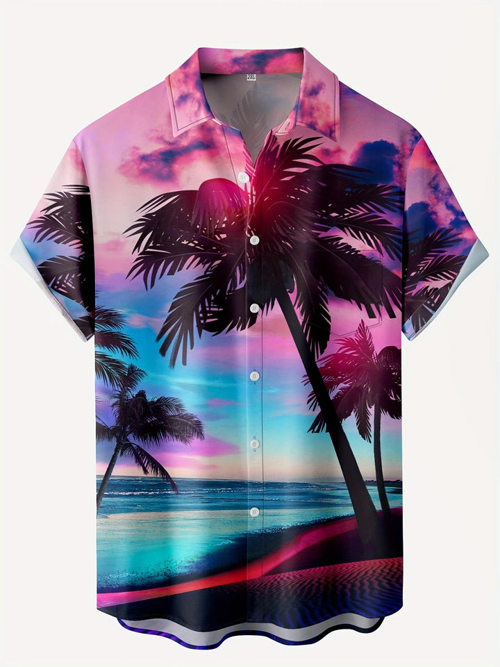 Festive Sunset Palms Hawaiian Short Sleeve Shirt  Front