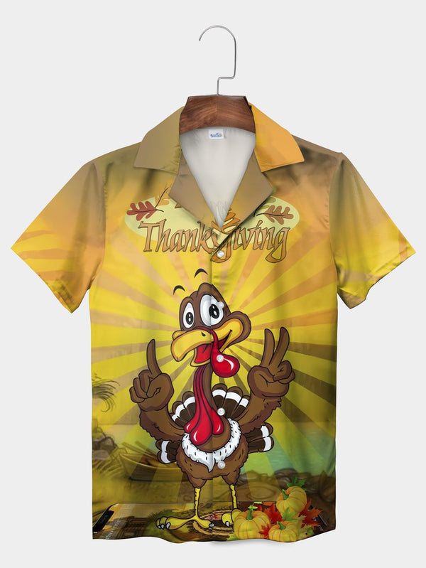 Yellow Festive Thanksgiving Turkey Cartoon Hawaiian Shirt