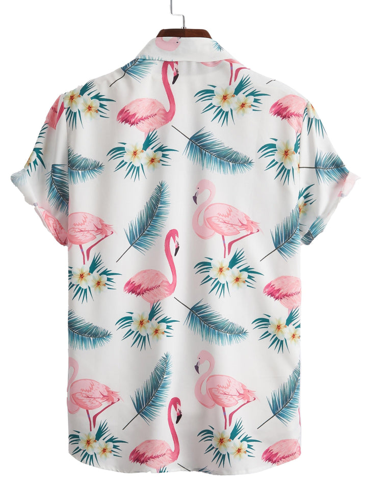 Flamingo and Palm Hawaiian Short Sleeve Shirt  Back