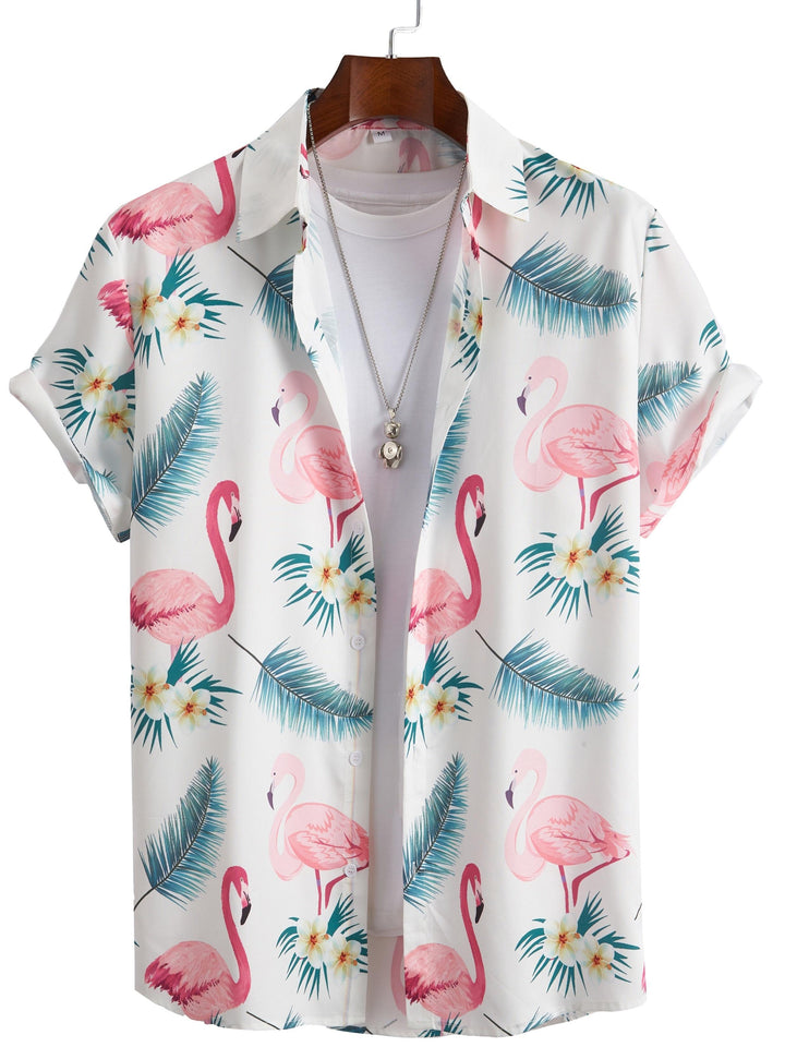 Flamingo and Palm Hawaiian Short Sleeve Shirt  Front