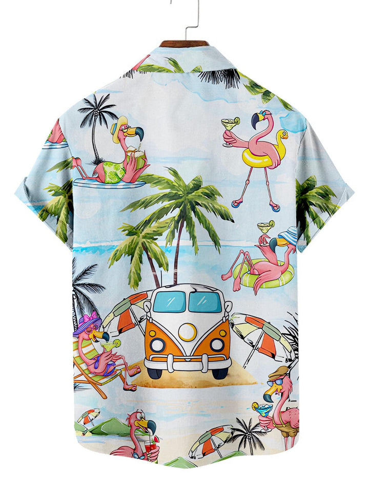 Flamingo Beach Party Hawaiian Short Sleeve Shirt Back