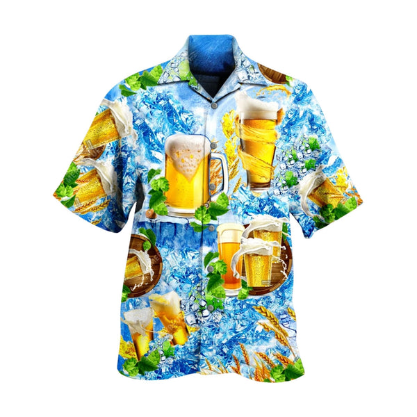 Frosty Beer Splash Light Blue Hawaiian Shirt