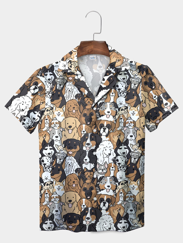 Funny Black Cartoon Dogs Design Pet Lovers Short Sleeve Hawaiian Shirt  Front