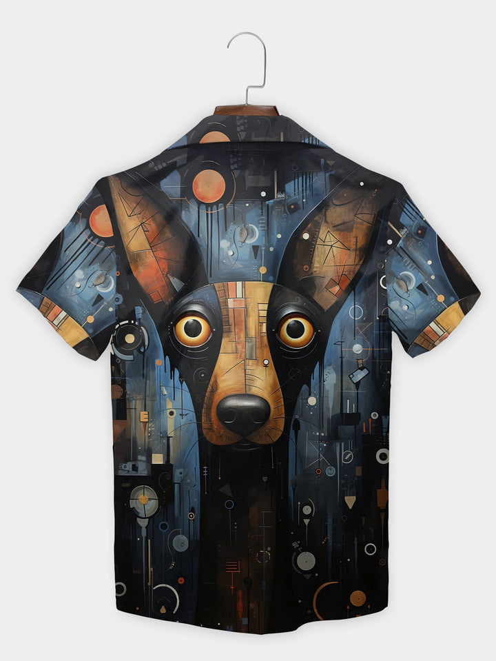 Funny Black Space Dog Design Sci-Fi Short Sleeve Hawaiian Shirt  Back