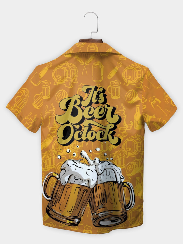 Funny Orange Cheers Design It's Beer O'Clock Short Sleeve Hawaiian Shirt  Back