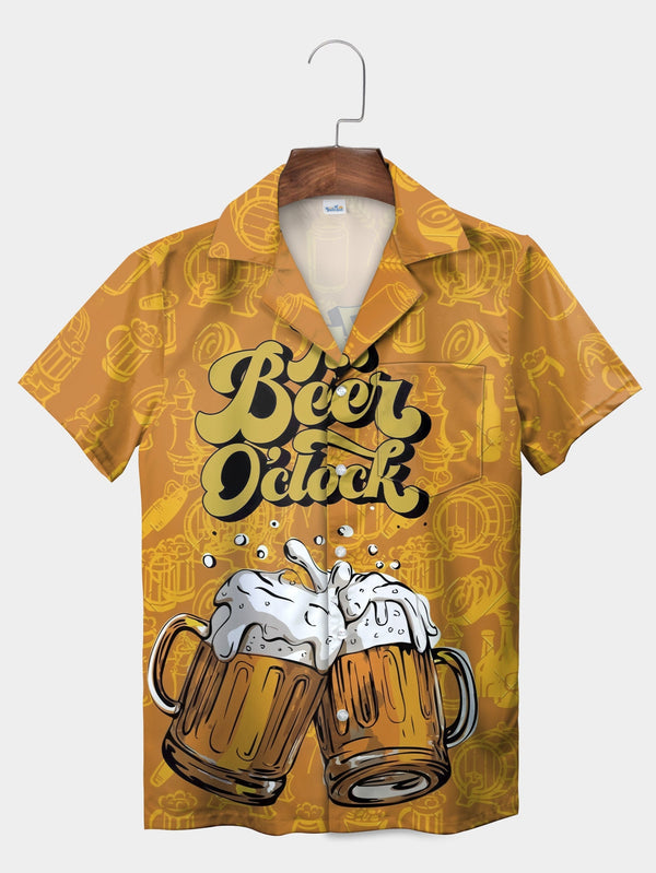 Funny Orange Cheers Design It's Beer O'Clock Short Sleeve Hawaiian Shirt  Front