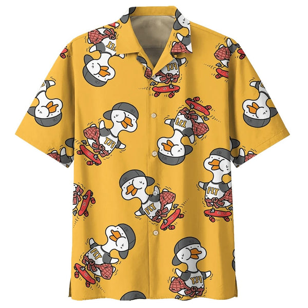 Funny Skater Duck Yellow Hawaiian Shirt