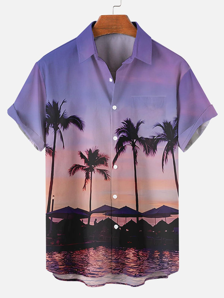 Light Sunset Aloha Hawaiian Short Sleeve Shirt  Front