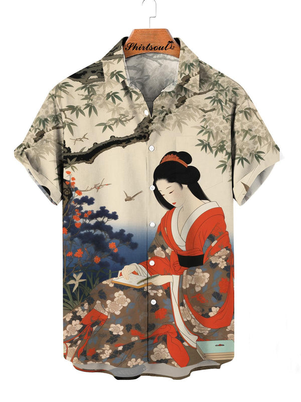 Geisha Bamboo Garden Hawaiian Short Sleeve Shirt Front