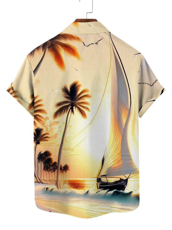 Golden Sailboat Hawaiian Short Sleeve Shirt Back