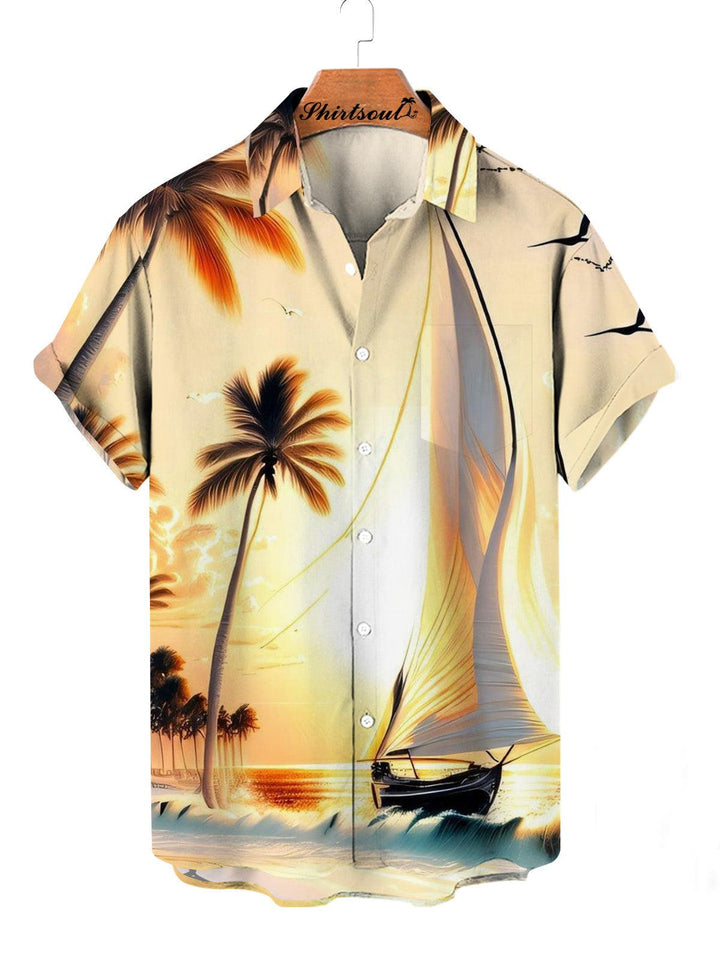 Golden Sailboat Hawaiian Short Sleeve Shirt Front