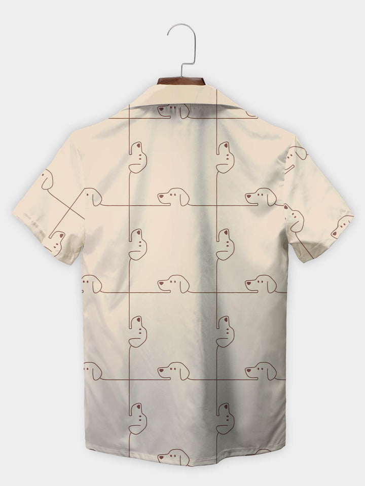 Gray Minimalist Dachshund Outline Art Short Sleeve Aloha Shirt  Back