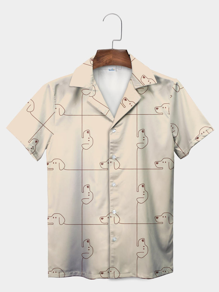 Gray Minimalist Dachshund Outline Art Short Sleeve Aloha Shirt  Front