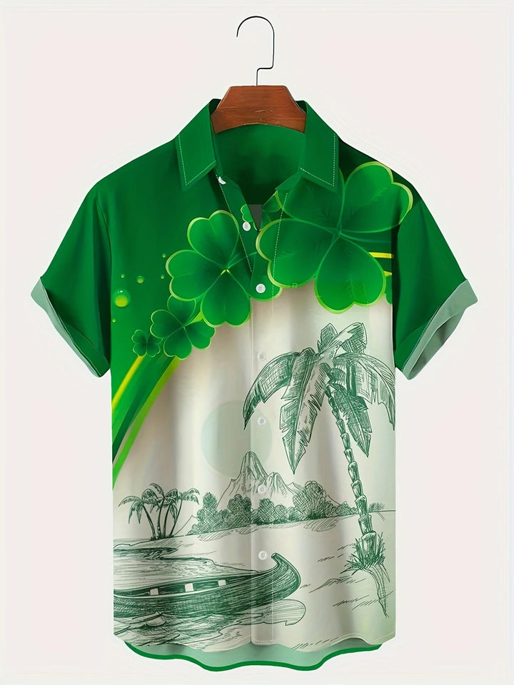 Green Clover Island Hawaiian Short Sleeve Shirt  Front