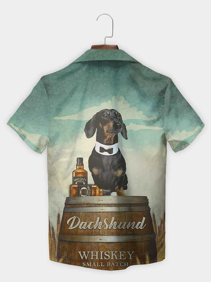 Green Dachshund Whiskey Barrel Dog Lover Short Sleeve Aloha Shirt  Back