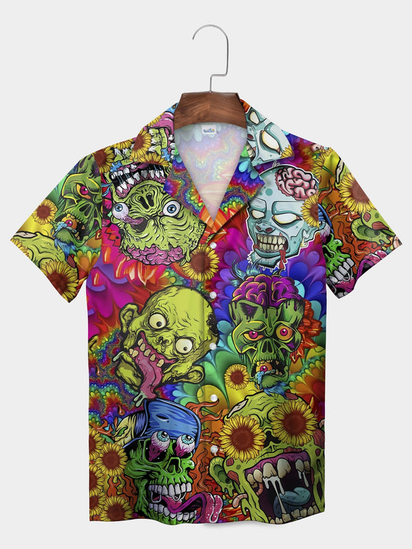 Green Zombie Skull Trippy Funny Halloween Hawaiian Shirt