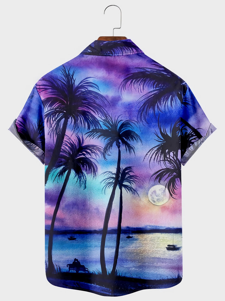 Hawaiian Sunset Palms Tropical Short Sleeve Shirt  Back