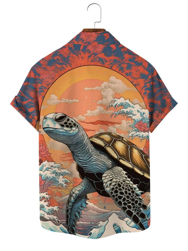 Hawaiian Turtle Print Short Sleeve Shirt Back