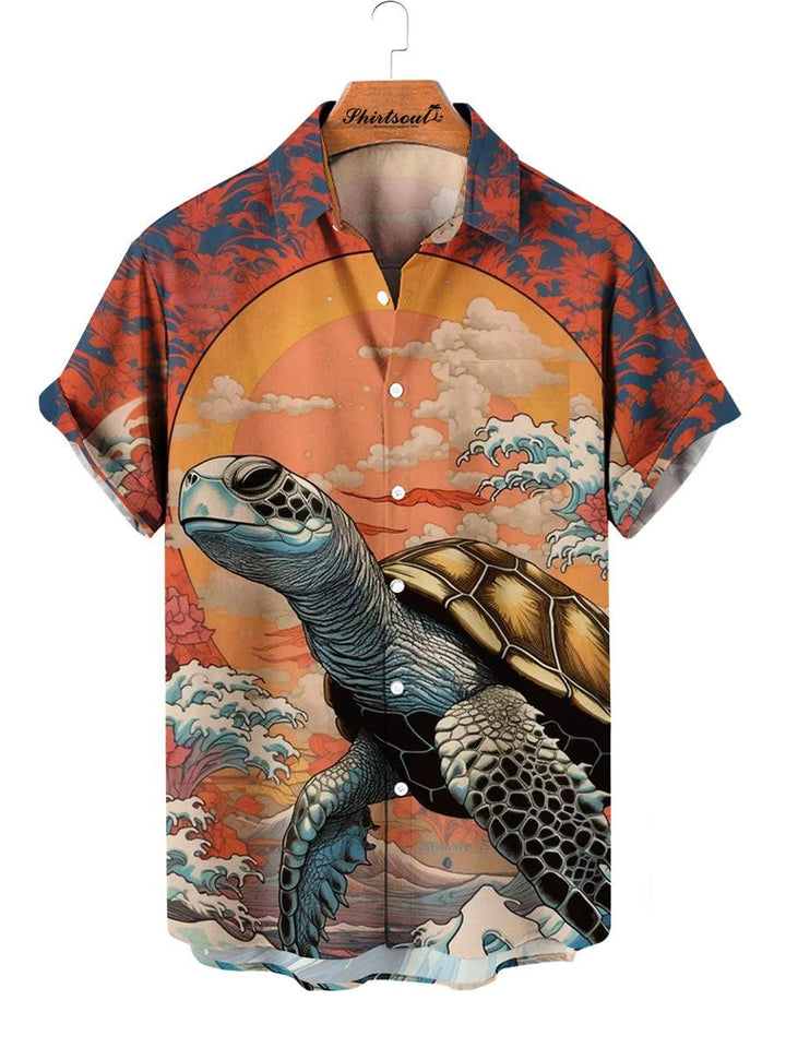 Hawaiian Turtle Print Short Sleeve Shirt Front