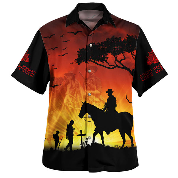 Lest We Forget Sunset Horse Silhouette Anzac Hawaiian Shirt