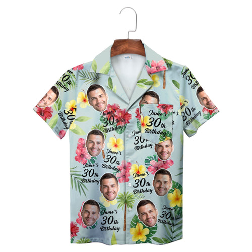 Light Blue Birthday Tropical Personalised Hawaiian Shirt