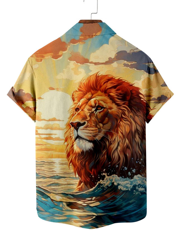 Lion's Roar Hawaiian Short Sleeve Shirt Back