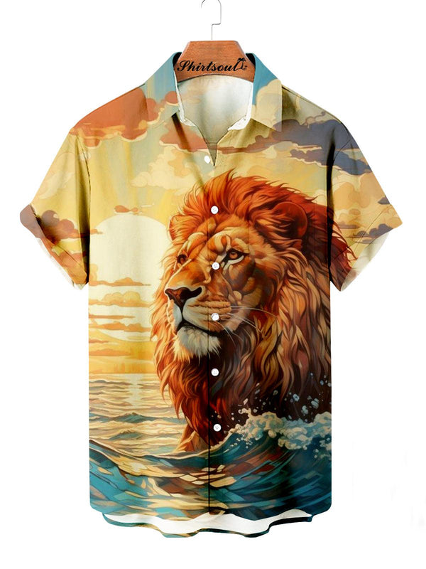 Lion's Roar Hawaiian Short Sleeve Shirt Front