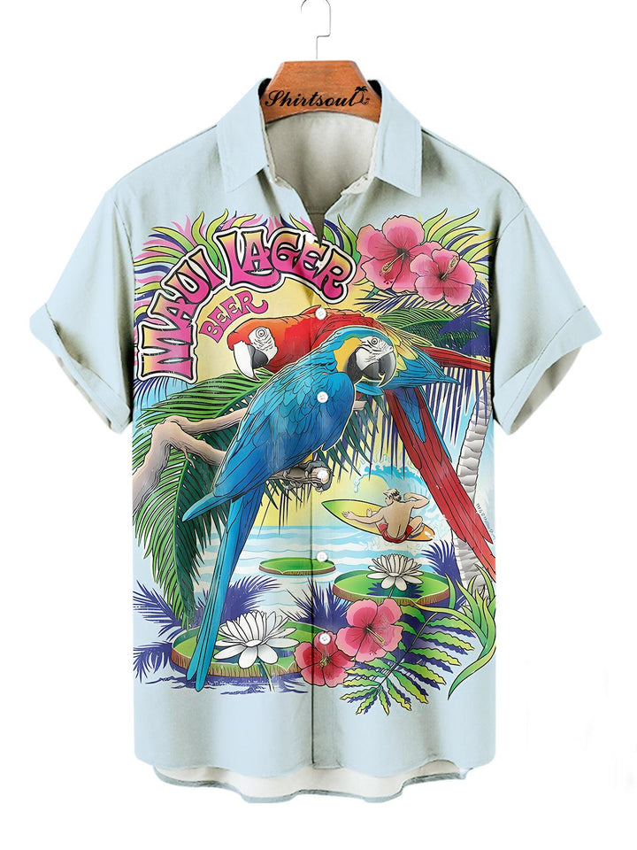 Macaw Maui Lager Hawaiian Short Sleeve Shirt Front