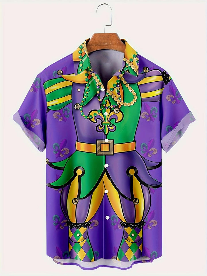 Mardi Gras Royalty Hawaiian Short Sleeve Shirt  Front