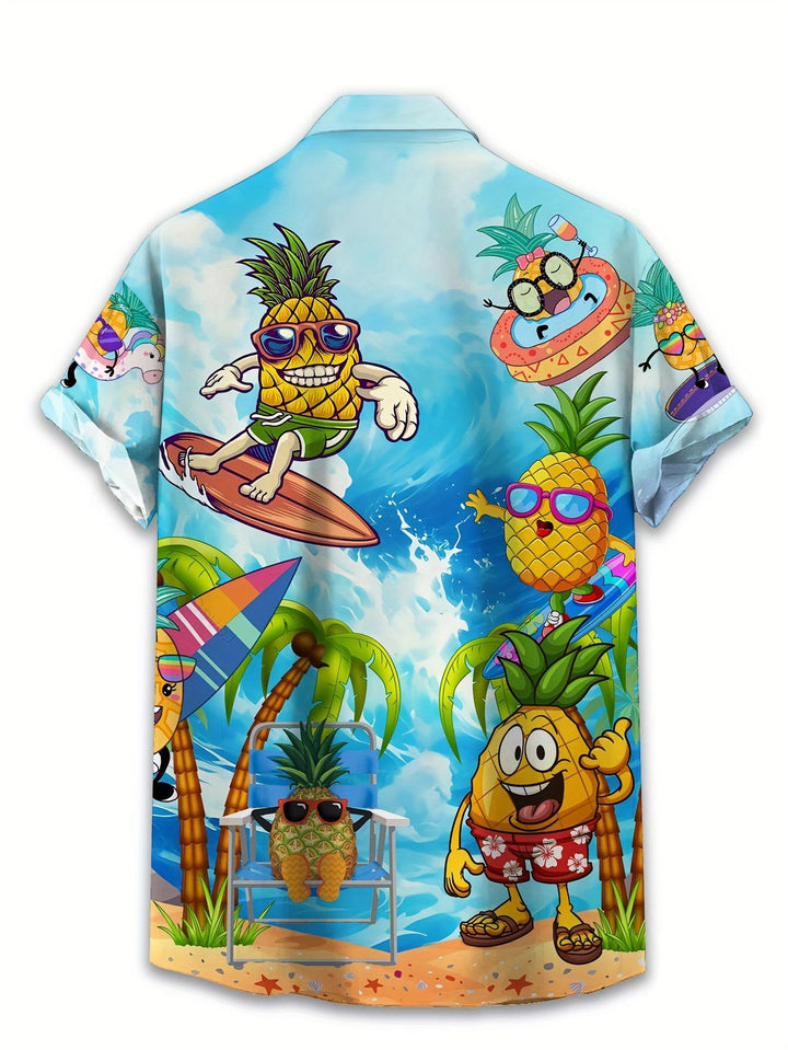 Men's Playful Pineapple Summer Fun Short Sleeve Hawaiian Shirt  Back