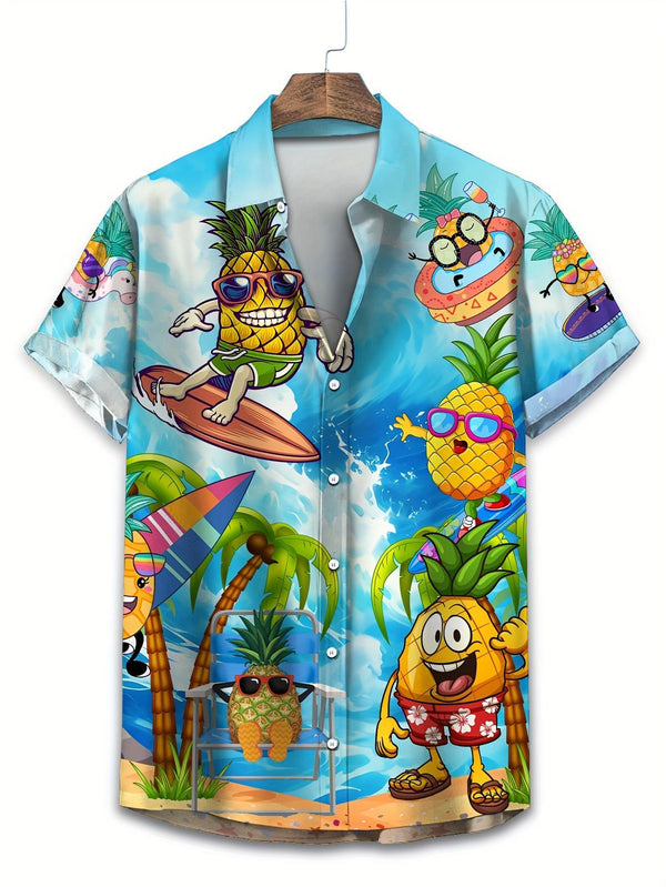 Men's Playful Pineapple Summer Fun Short Sleeve Hawaiian Shirt  Front