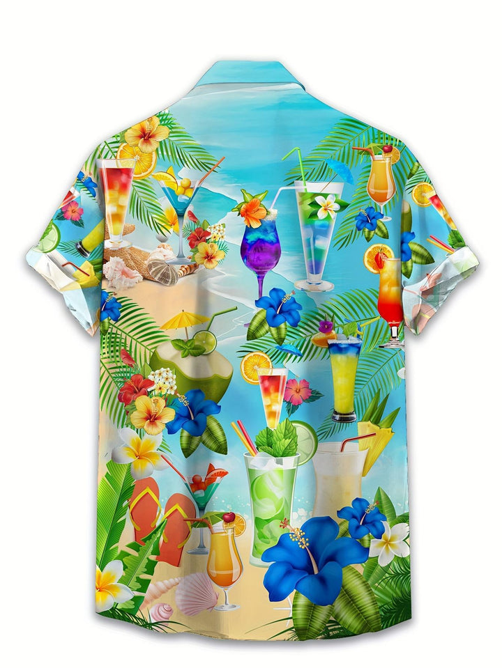 Men's Vibrant Tropical Cocktail Paradise Print Short Sleeve Hawaiian Shirt  Back