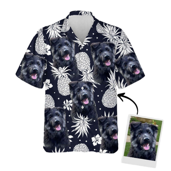 Custom Midnight Black Pineapple Pup Face Hawaiian Shirt