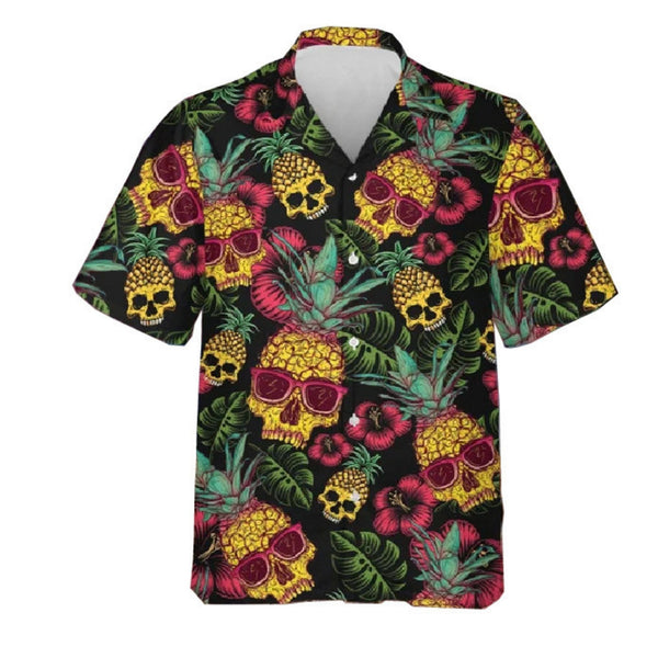 Midnight Pineapple Skulls Hawaiian Shirt