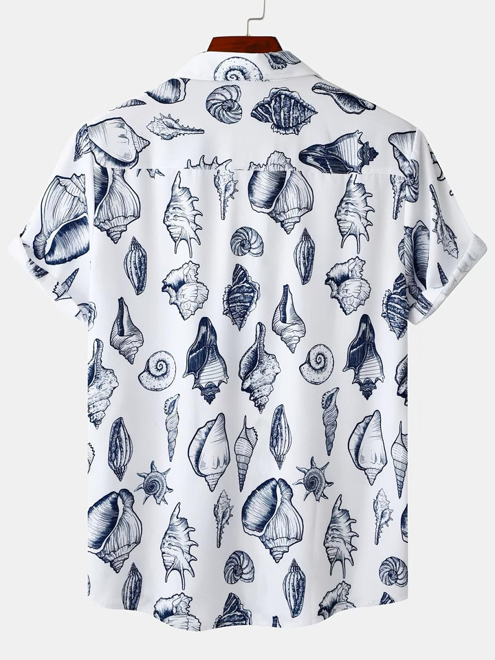 Monochrome Shells Nautical Hawaiian Short Sleeve Shirt  Back