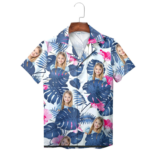 Navy Pink Monstera Personalised Hawaiian Shirt