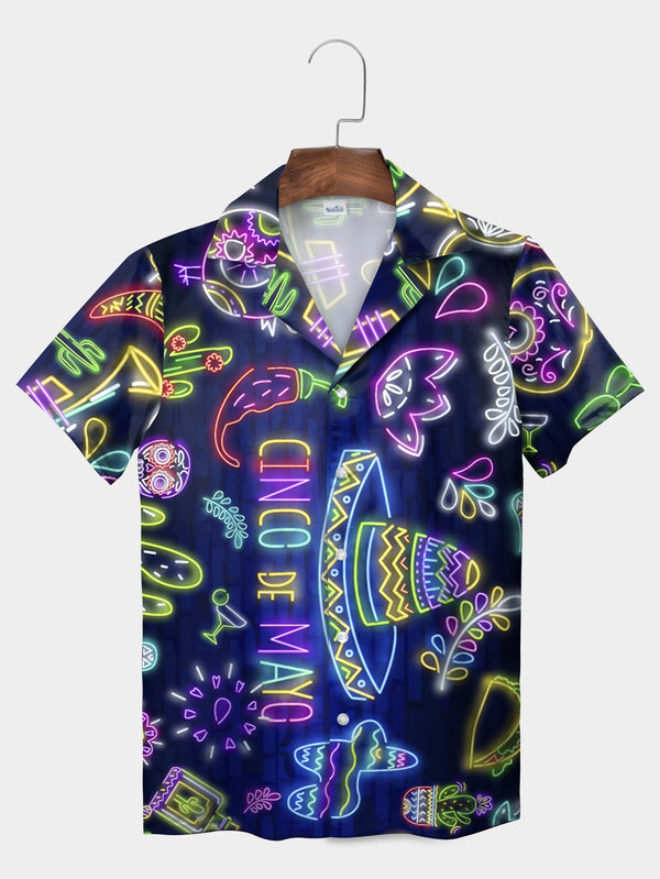 Black Neon Glow Mexican Celebration Hawaiian Shirt