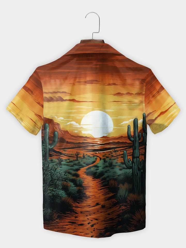 Orange Mexican Bigfoot Sombrero Guitar Cactus Short Sleeve Hawaiian Shirt  Back