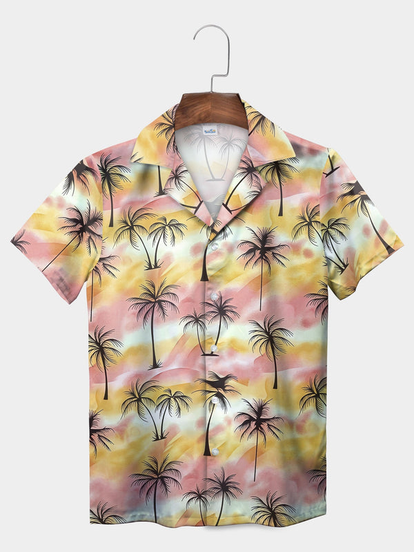 Orange Tropical Sunset Palm Tree Silhouette Hawaiian Shirt