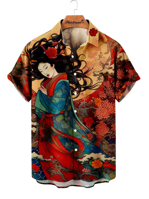 Oriental Beauty Floral Hawaiian Short Sleeve Shirt Front