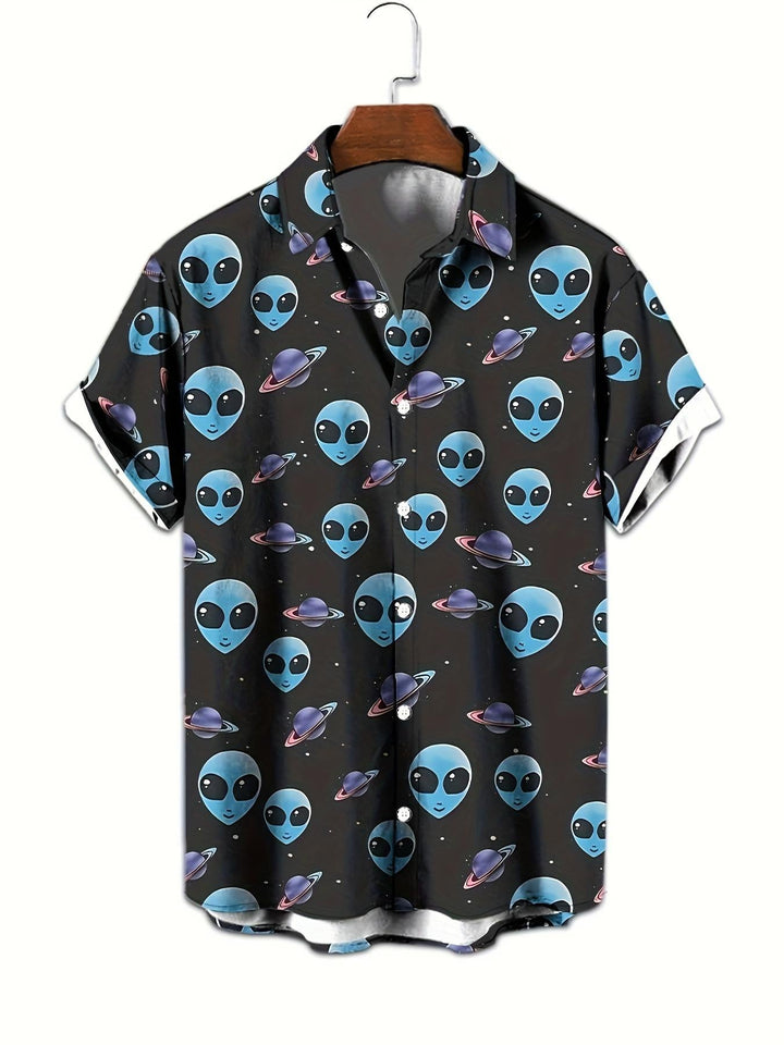 Out Of This World Alien Planet Print Short Sleeve Hawaiian Shirt  Front